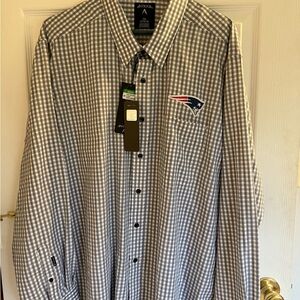 Antigua Men's Gray and White Plaid Shirt